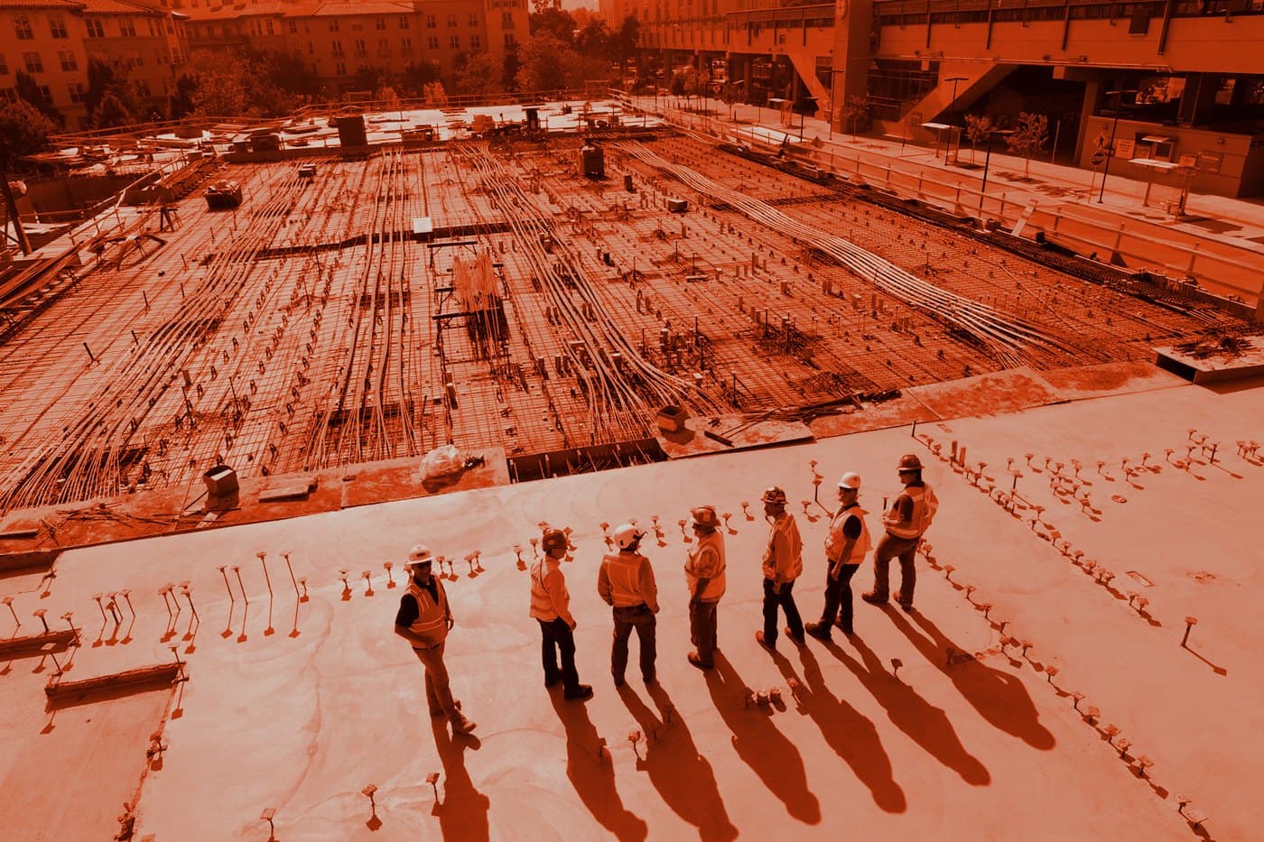 A live concrete deck prepared for masonry — no identifiable faces.